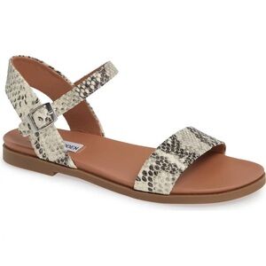Snakeskin Ankle-Strap Flat Sandal - Neutral Tones